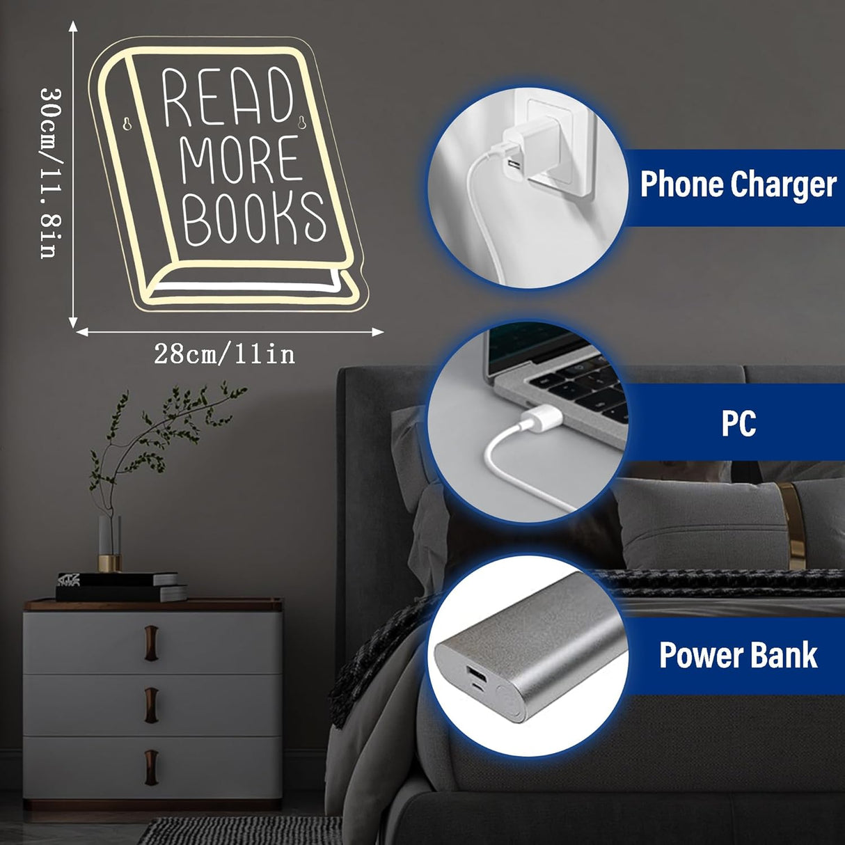 Read More Books Neon Signs for Wall Decor, Dimmable Book Classroom