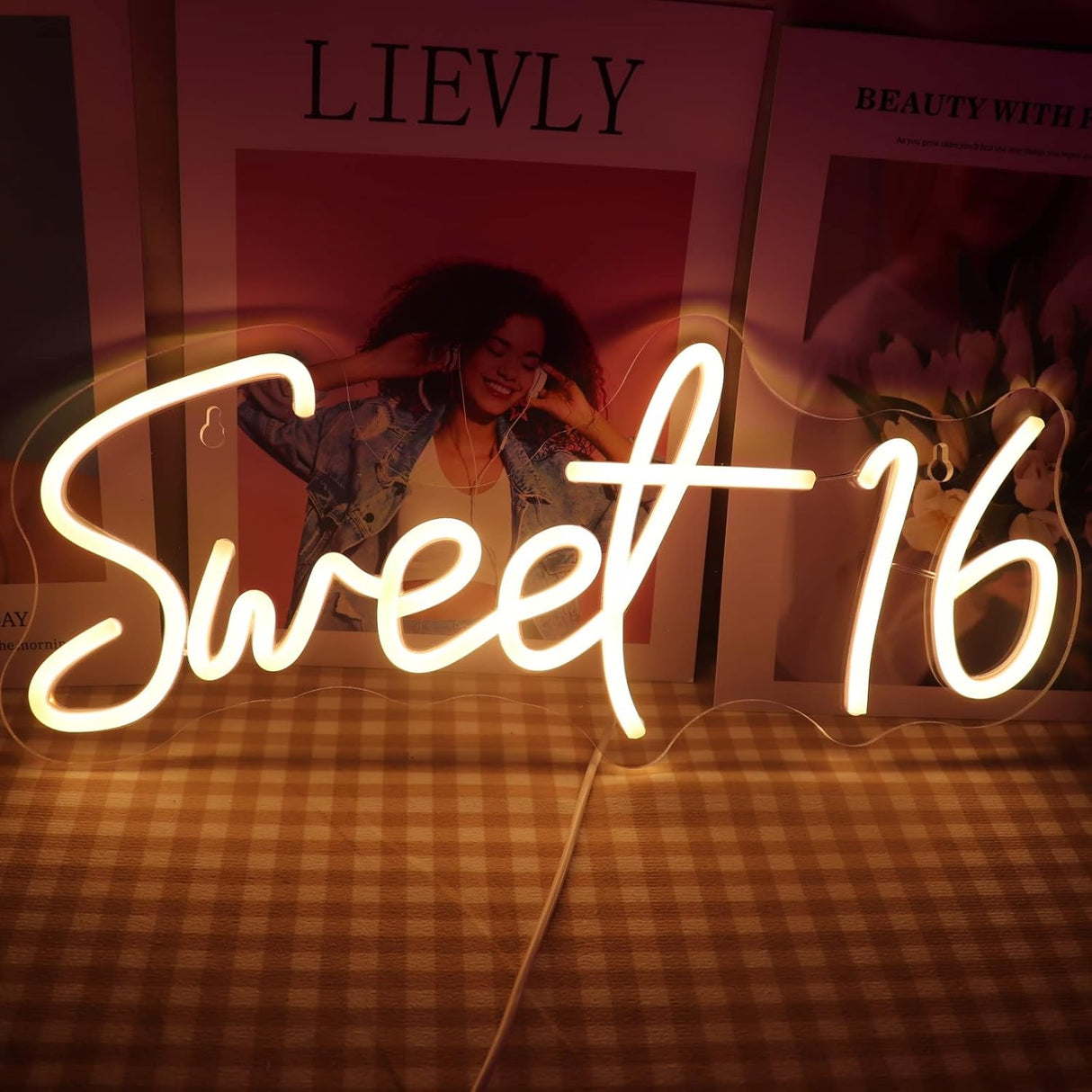 Sweet 16 Neon Sign USB Powered with Dimmer Switch Neon Lights for Girls Room Home Art Wall Decor