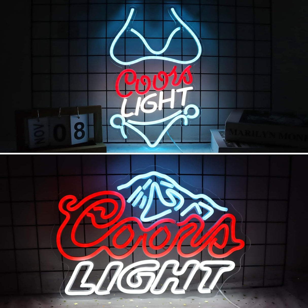 Crs Light Neon Signs 17 * 11 Inch(Azure+Red+White) + Bikini Coors Light Neon Signs 16.1 * 9.8 Inch(Azure+Red+White)