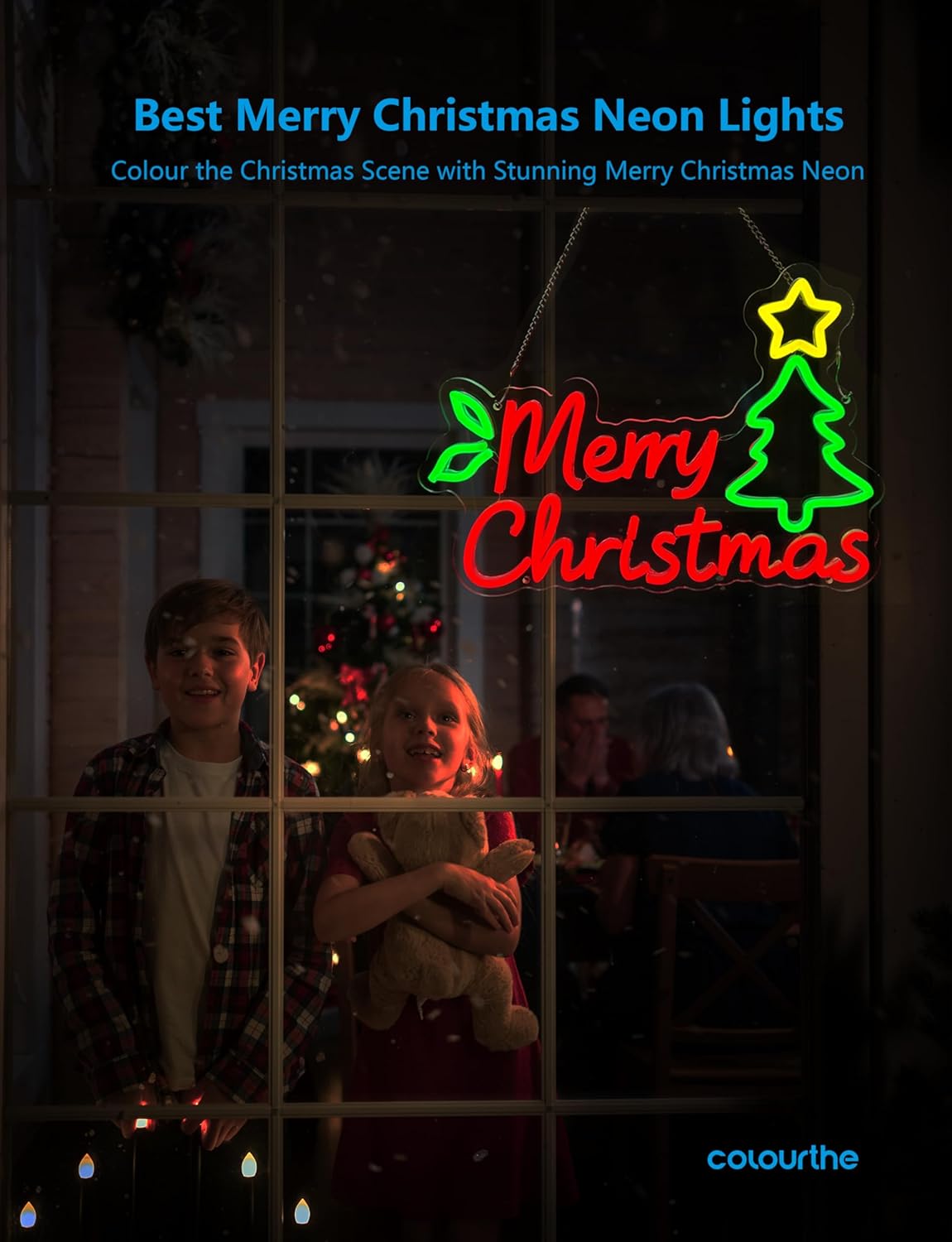 Merry Christmas Neon Sign,15.7 Inch Giant Snowflake Merry Christmas Neon Sign, USB Powered for Xmas Party Decoration (Colourful,1 Pack)