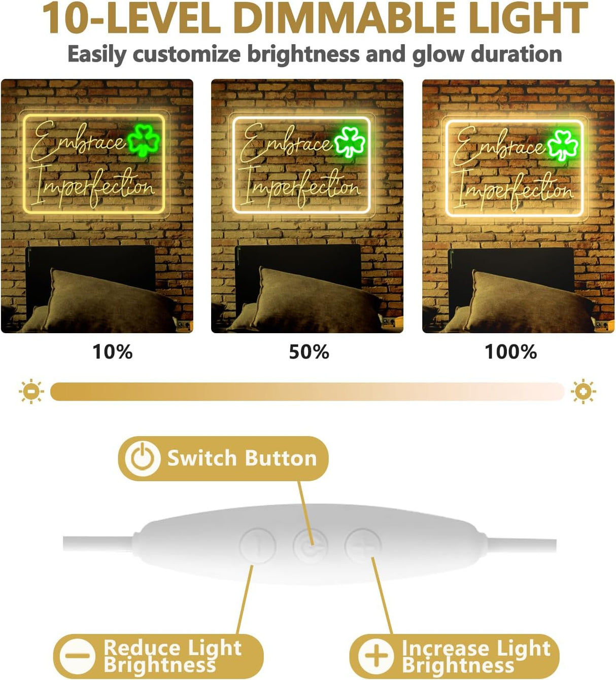 Clover - 13"x18" Warm White Green LED Light for Bedroom Home Office Mental Health Party Decor