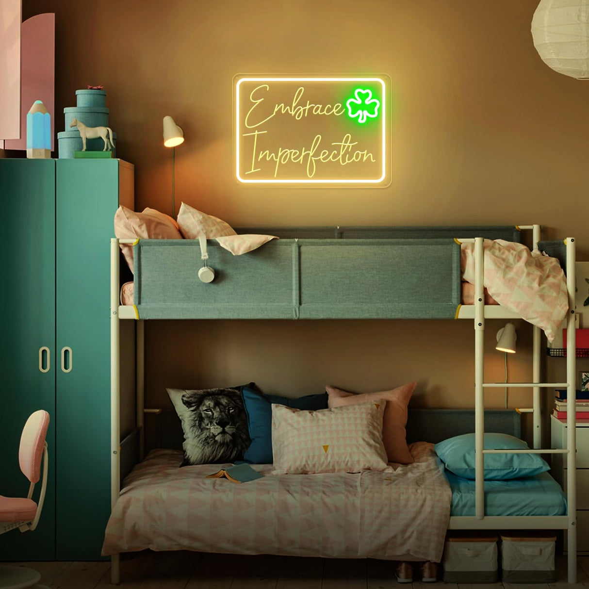 Clover - 13"x18" Warm White Green LED Light for Bedroom Home Office Mental Health Party Decor