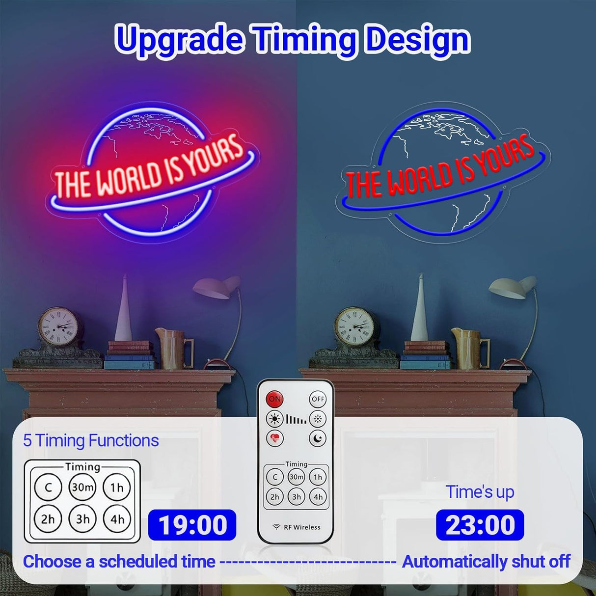 Remote Dimmer Planet LED Neon Light Lamp for Wall Decor, USB Power for Man Cave Home Bar Bistro Club