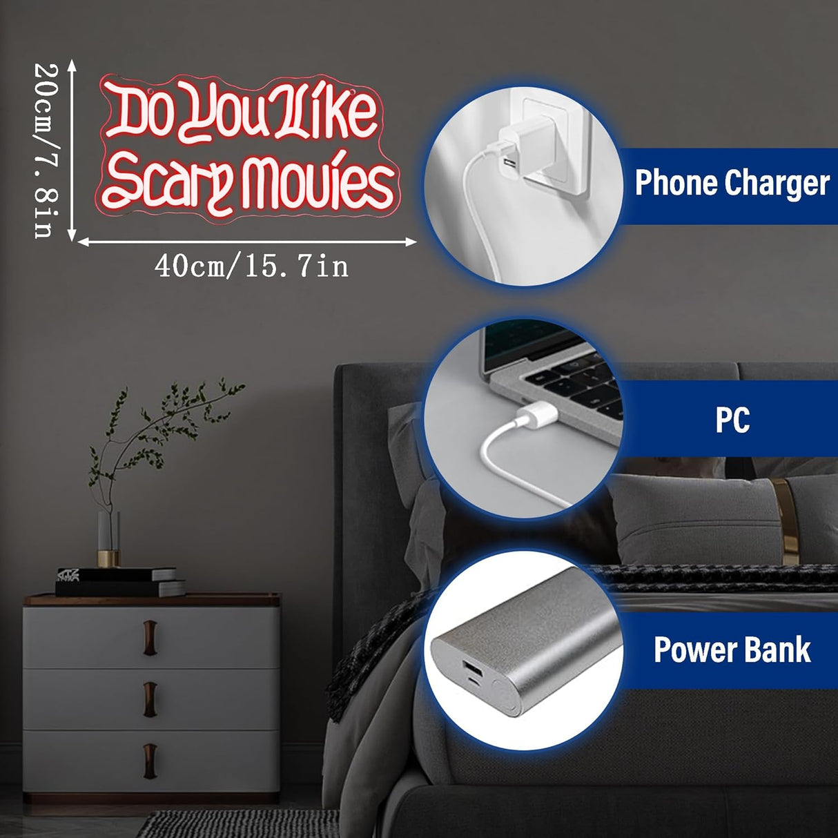 Do You like Scary Movies Neon Signs for Wall Decor, Dimmable Halloween Decoration Gothic Font Scary Movies Sign,