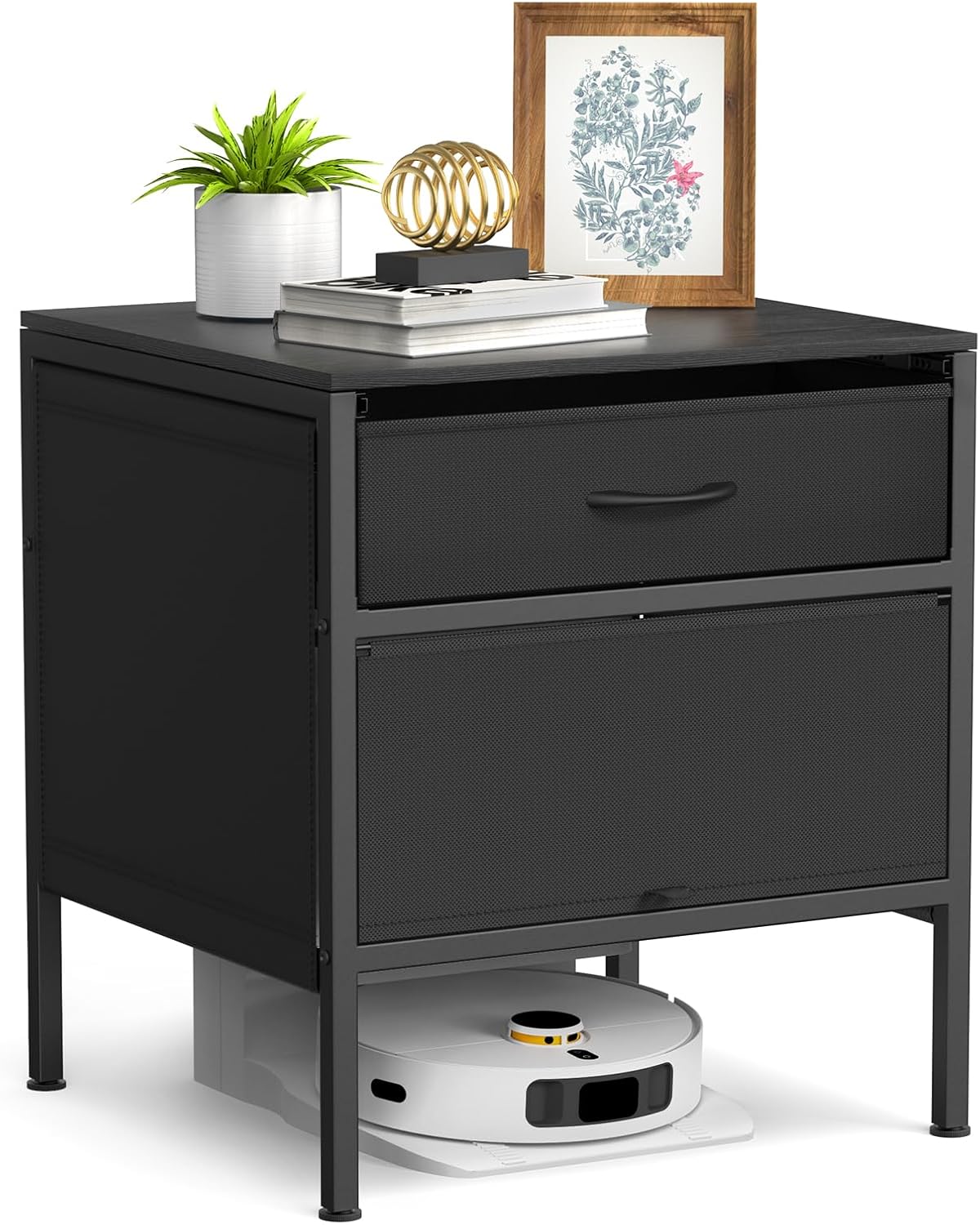 Qmetalart Robot Vacuum Cabinet, Hidden End Side Table, Modern Side Table Storage Cabinet