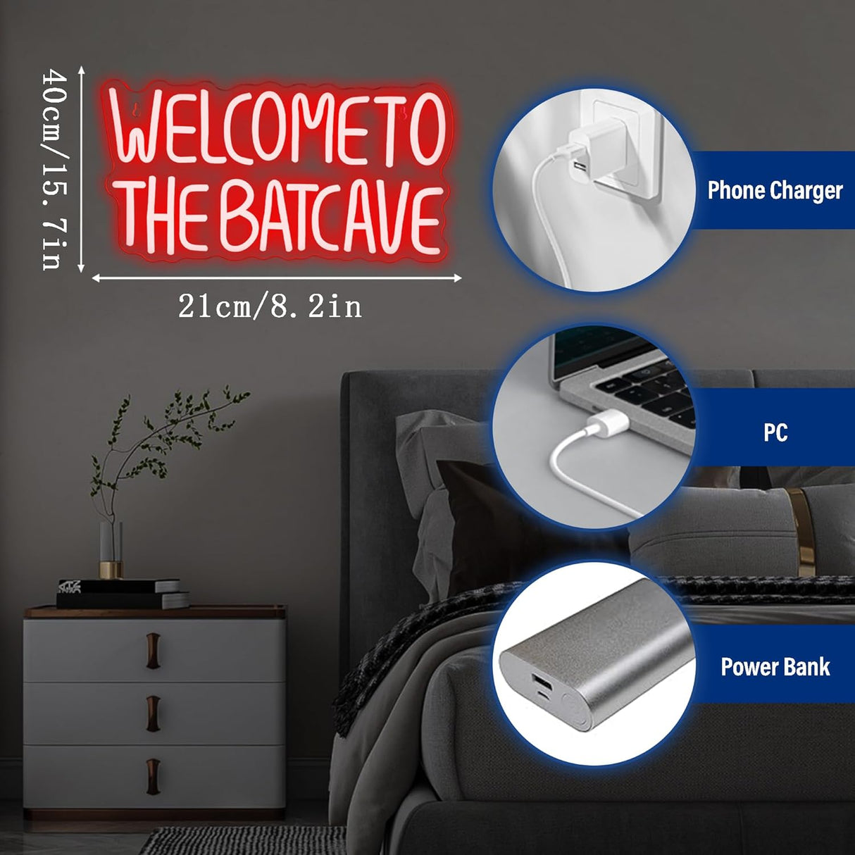 Halloween Bat Neon Signs Welcome to the Batcave Neon Signs for Wall Decor, Dimmable