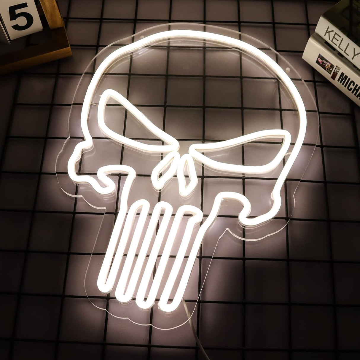 Bikini Crs Light Neon Signs 16.1 * 9.8 Inch(Azure+Red+White) + Punisher Skull Neon Signs 16.5 * 13 Inch(White)