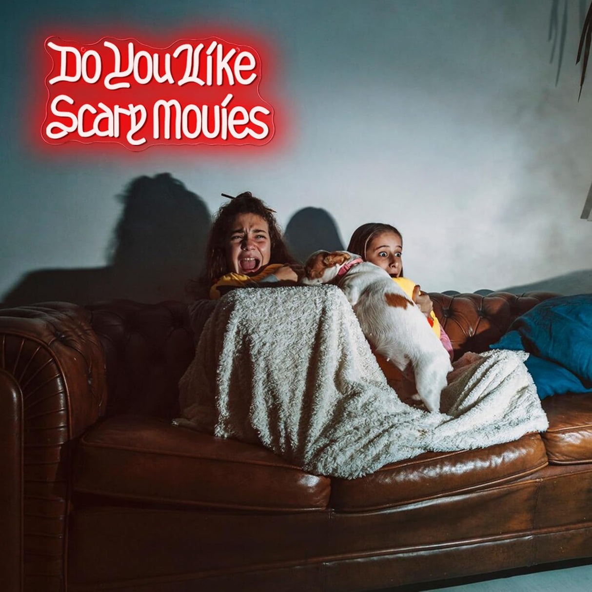 Do You like Scary Movies Neon Signs for Wall Decor, Dimmable Halloween Decoration Gothic Font Scary Movies Sign,