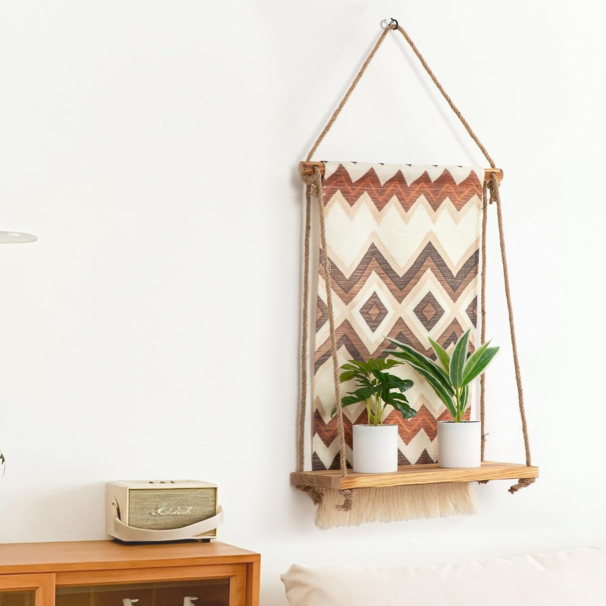 Wall Mounted Shelf, Bohemian Style Decorative Hanging Cloth, Handmade Natural Material,