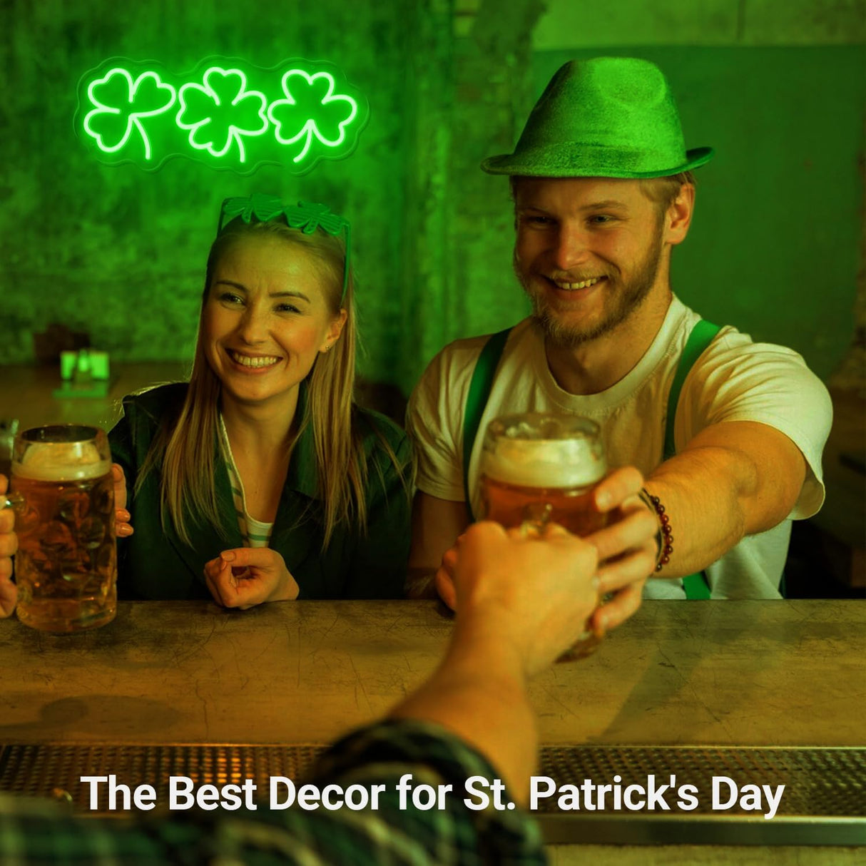 Shamrocks Neon Sign for St. Patrick's Day Wall Decor LED Sign Lucky Leaves for Gift, USB Powered Dimmable