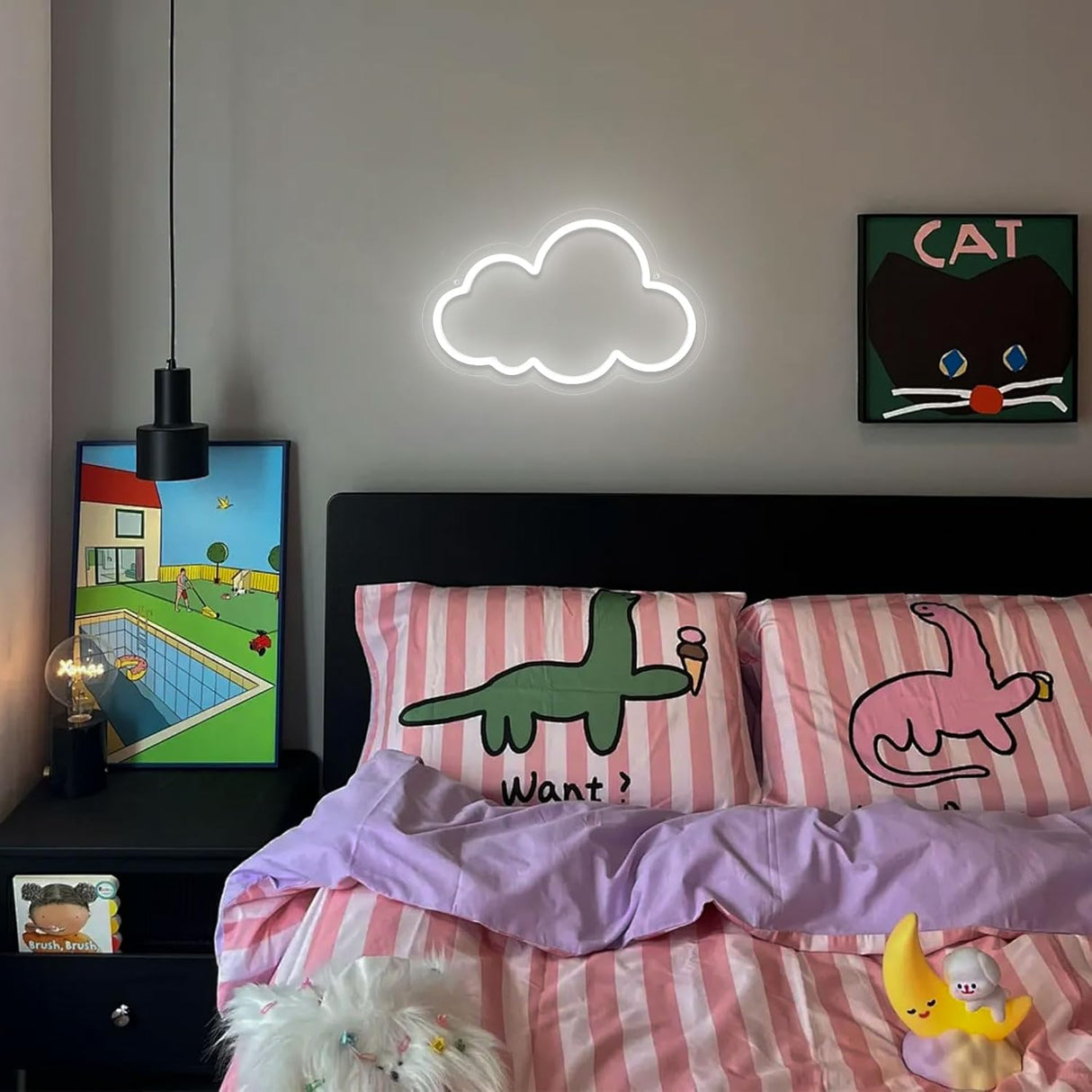 Cloud Neon Sign Cute White Clouds LED Light Sign for Wall,Dimmable USB Floating Clouds