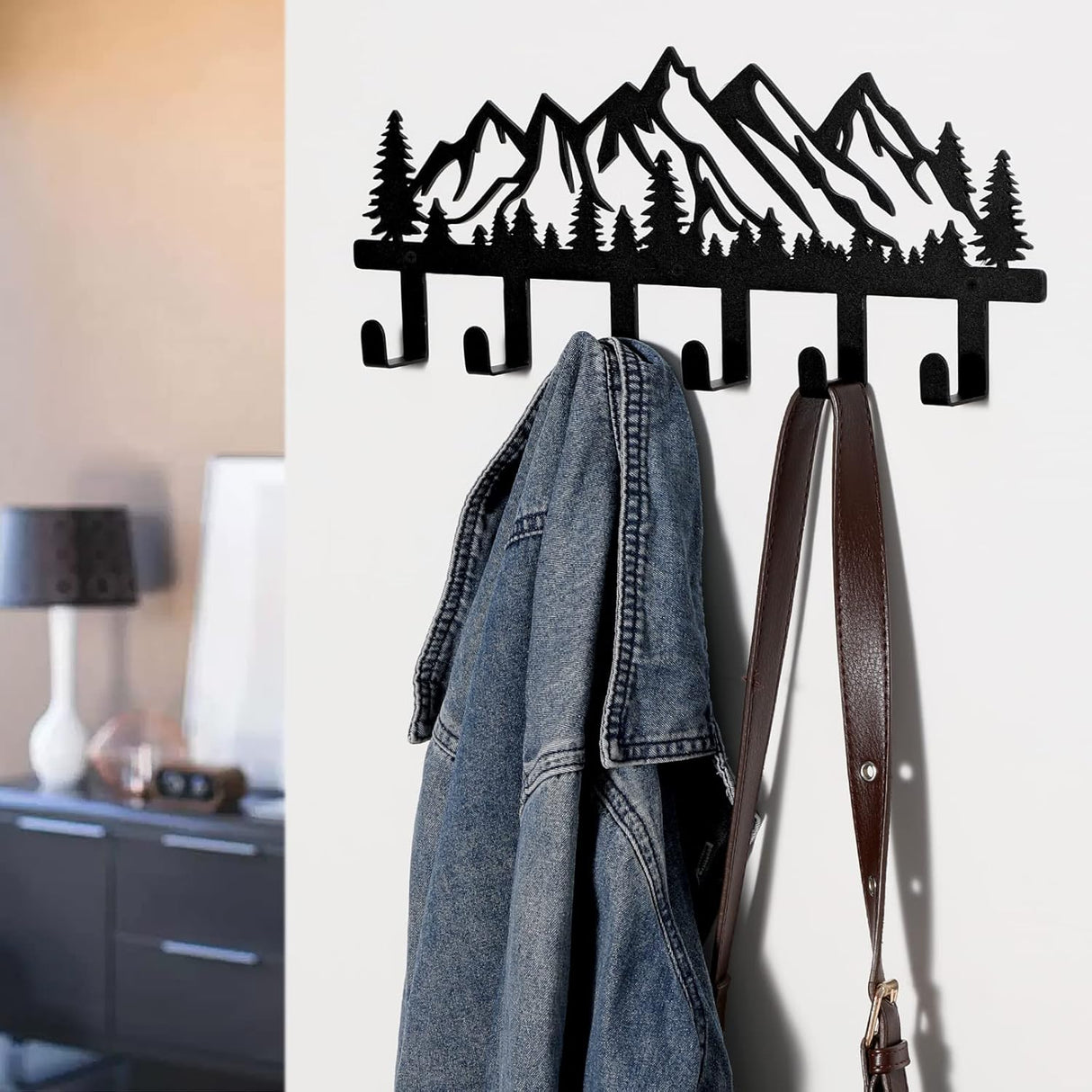 Qmetalart Mountain Metal Coat Racks Wall Mounted Entryway Kitchen Bathroom Storage Organizer