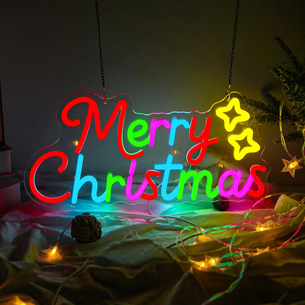 Merry Christmas Neon Sign, Dimmable LED Christmas Lights Neon Letter Sign for Window Displays