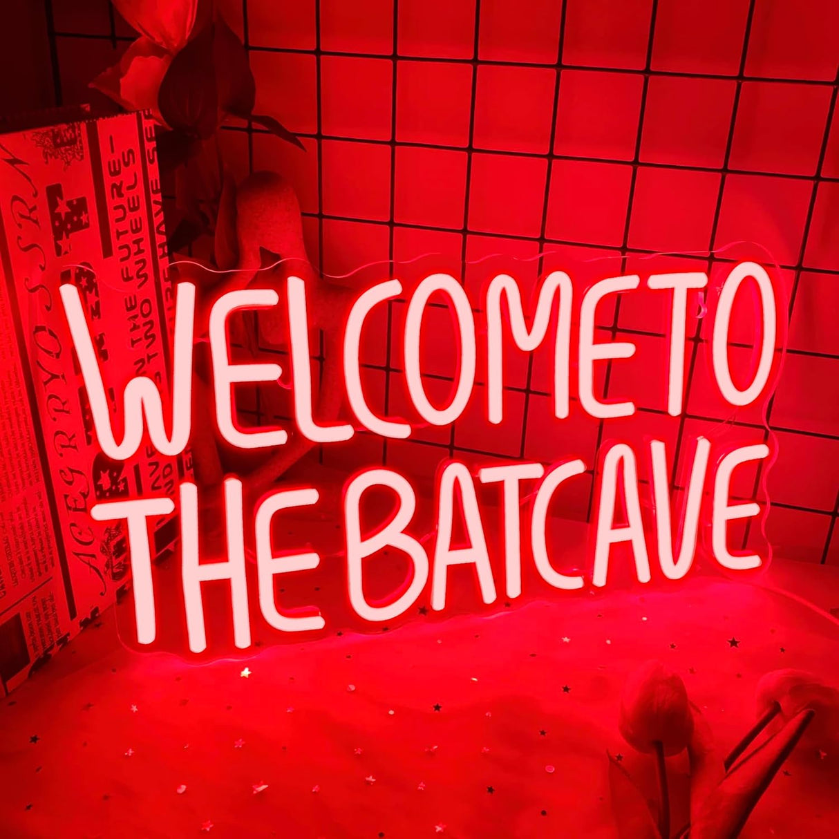 Halloween Bat Neon Signs Welcome to the Batcave Neon Signs for Wall Decor, Dimmable