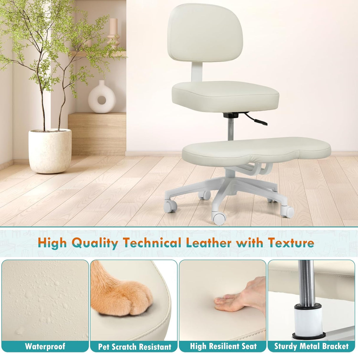 Qmetalart Cross Legged Office Chair,ADHD Friendly,Comfortable Meditation Criss Cross Chair with Wheels,