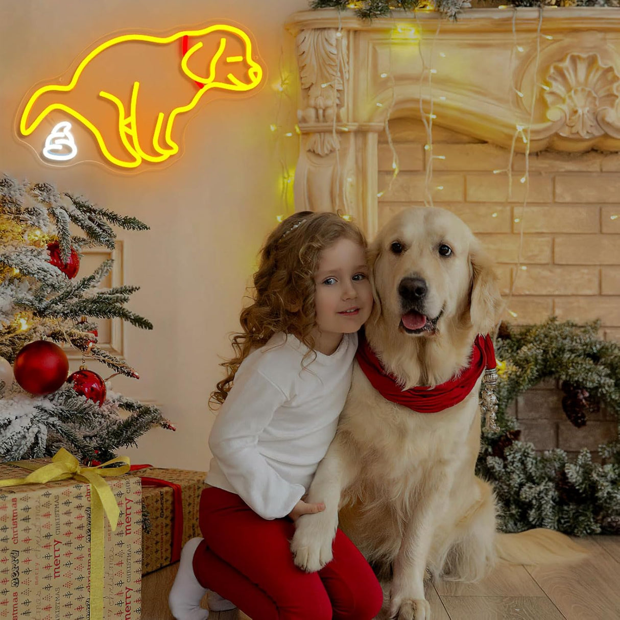 Pooping Dog Neon Sign for Wall Funny Golden Retriever Dog LED Neon Light Sign Dimmable USB