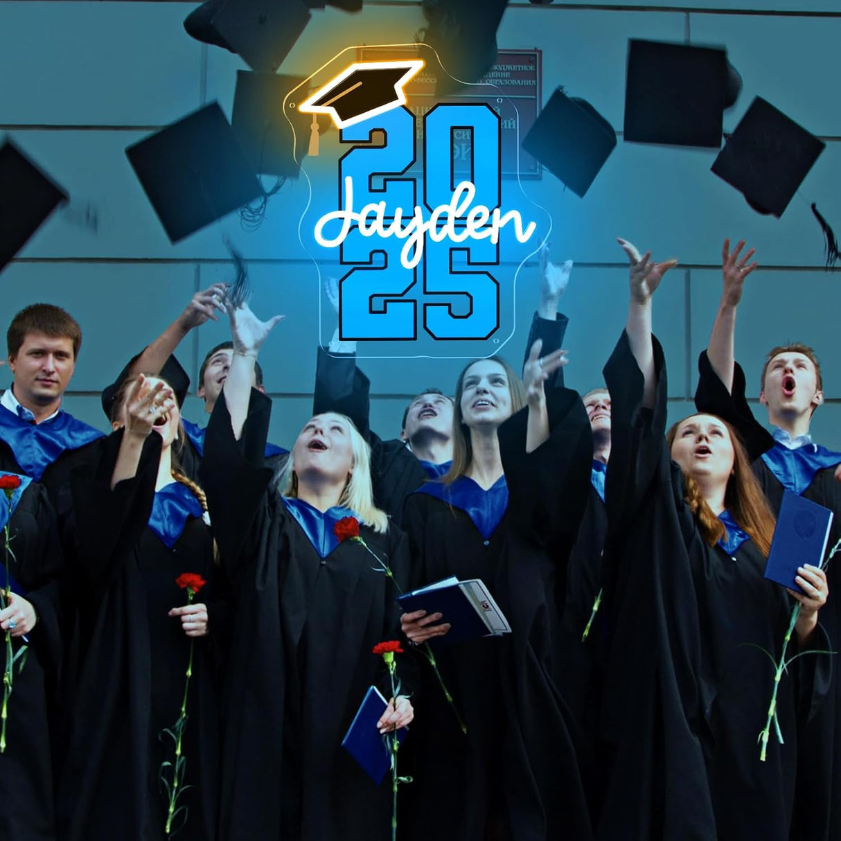Neon Sign for High School College Graduation, Personalized LED Light Up Wall Decor for Class of 2025,