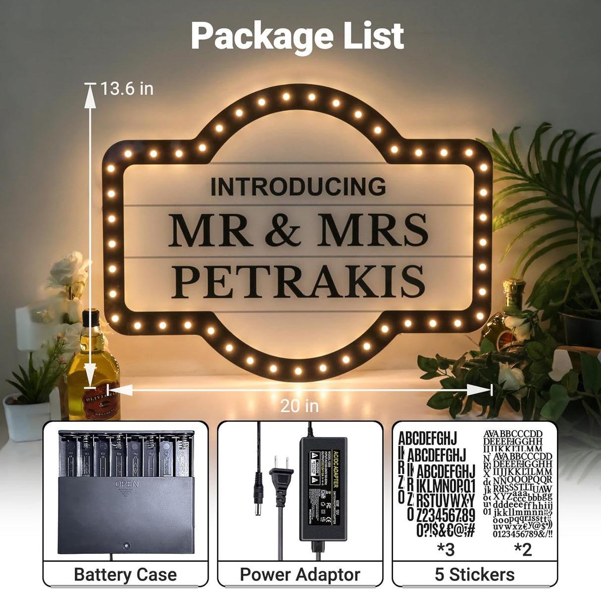 Large Wedding Bottle Service Sign, Personalized Wedding Entrance Props Led Marquee