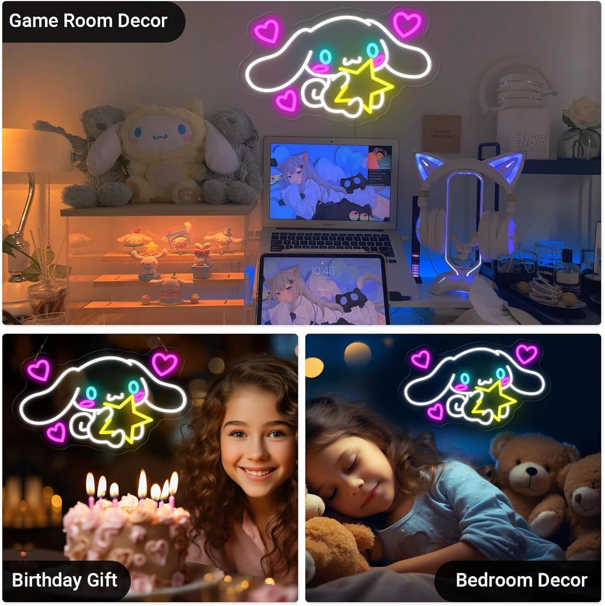 Cinnamoroll Neon Sign Anime Light, 3D Wall Art Cute LED Neon for Bedroom Game Room Apartment
