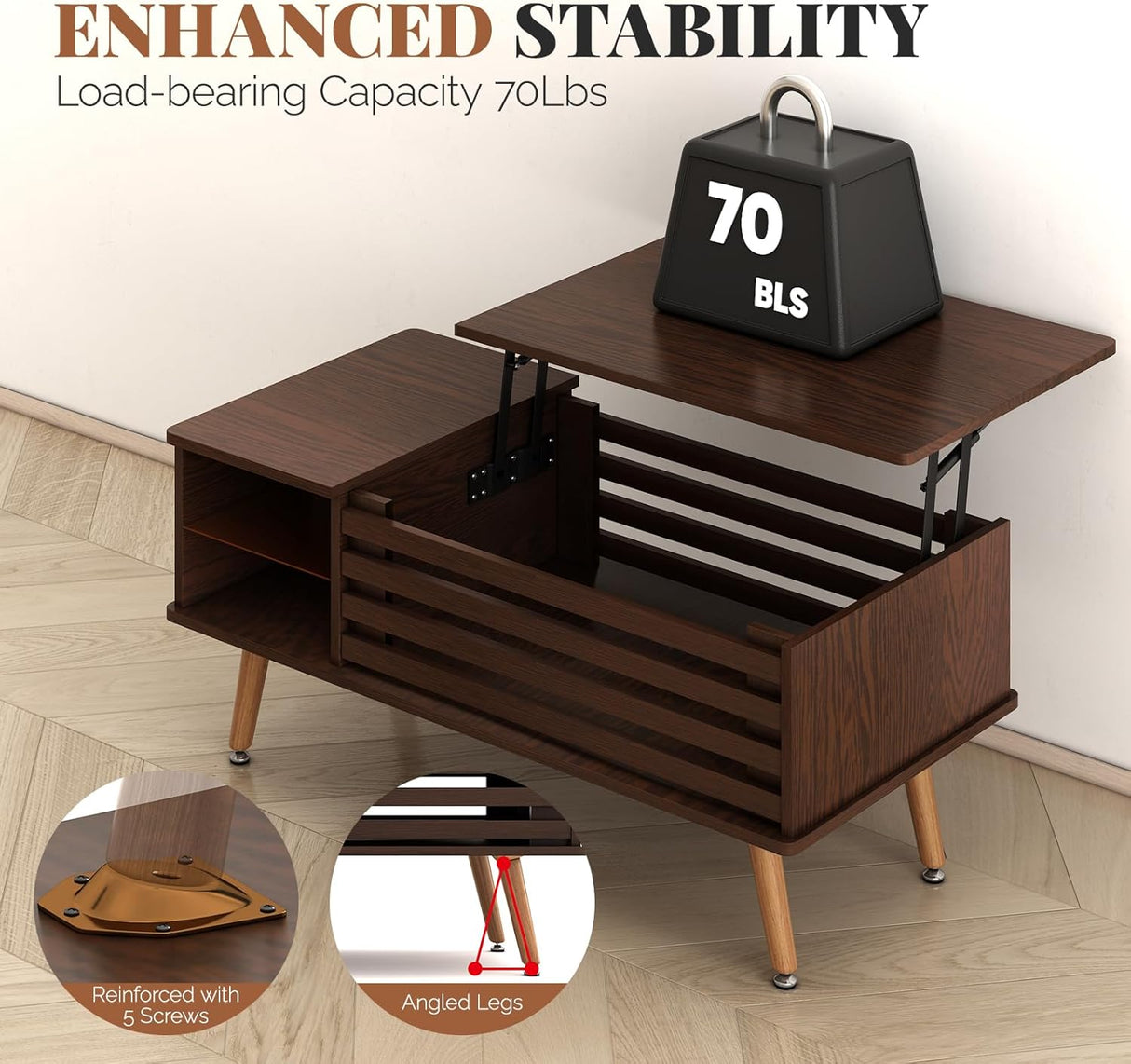 Qmetalart Lift Top Coffee Table with Storage, Mid Century Modern Coffee Table, Central