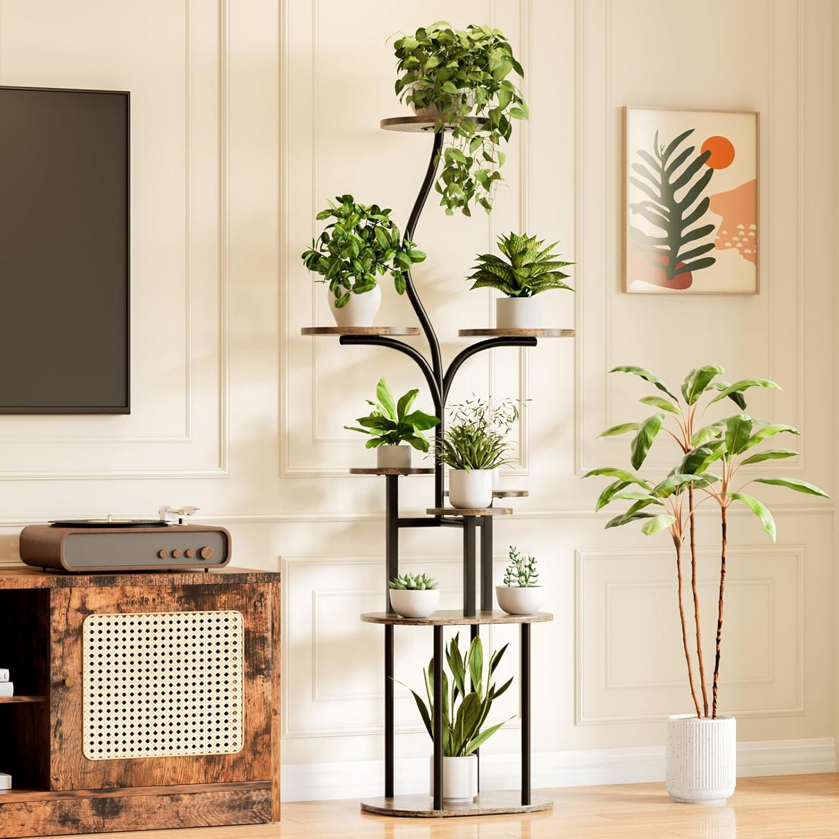 Qmetalart Plant Stand Indoor, 8 Tier Metal Flower Rack with Round Shelves, Modern