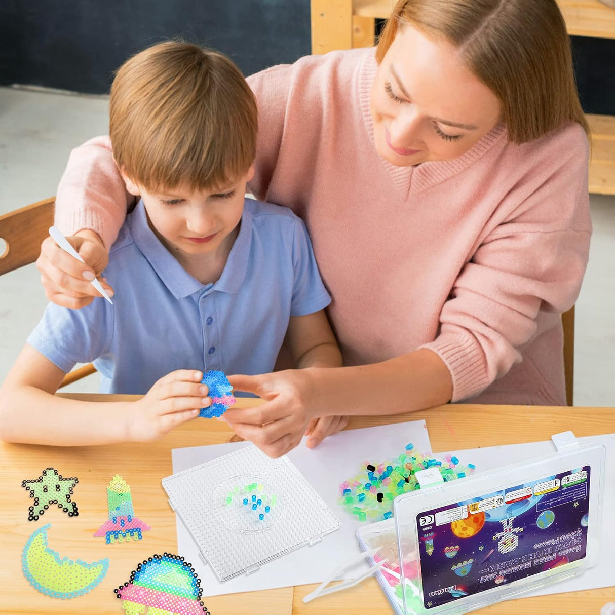 Fontien 2200pcs 5mm Glow in The Dark Fuse Beads Kit for Kids, Iron Beads Set with 8 Colors,