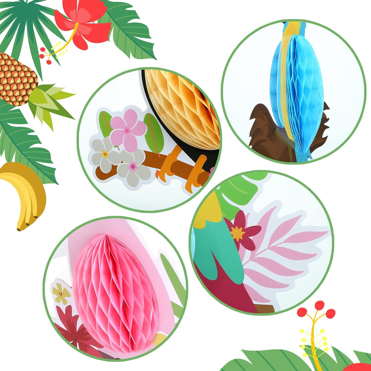 6 Pieces Hawaiian Tropical Birds Hanging Parrot Honeycomb Party