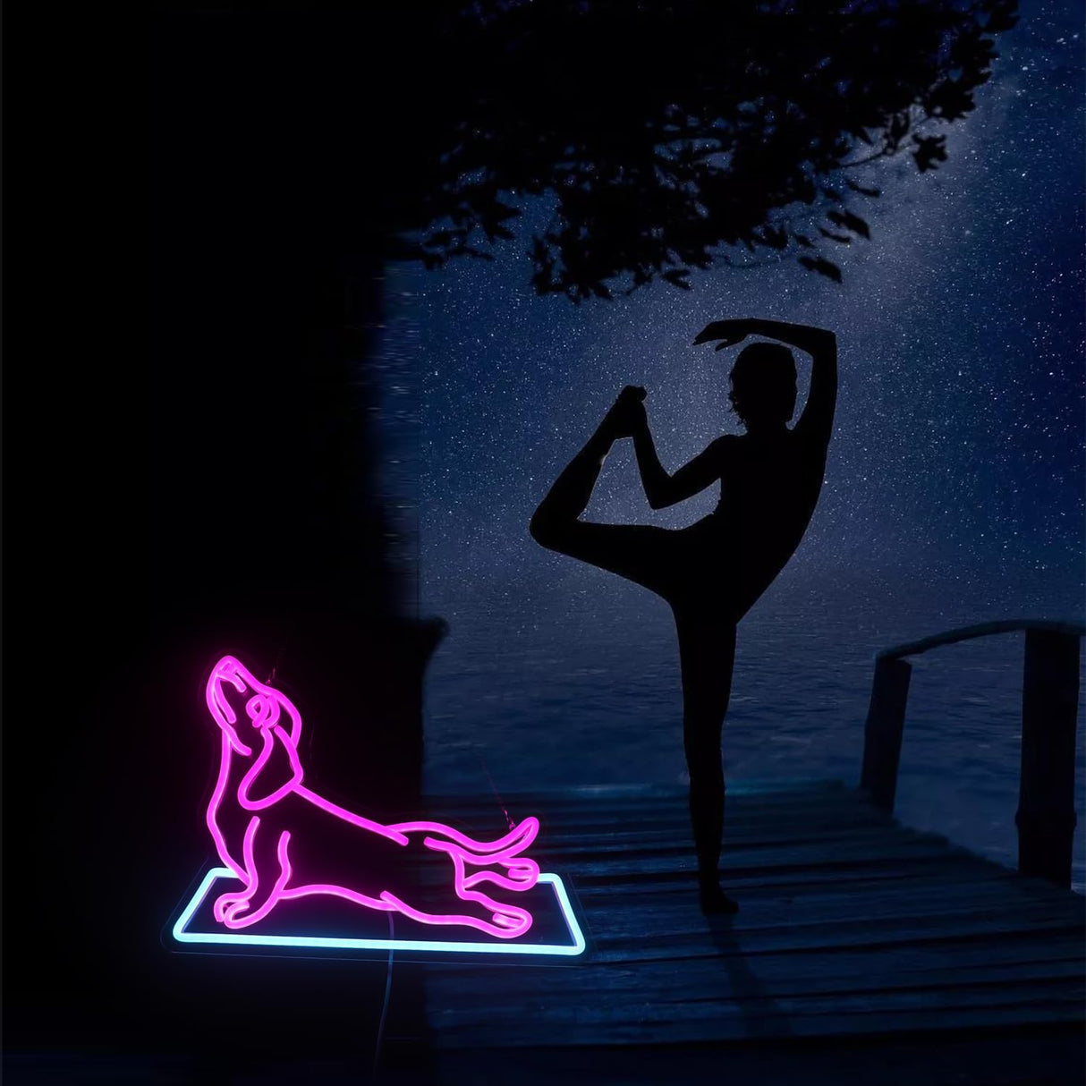 Dog Yoga Neon Sign, Dachshund Yoga Led Sign, Yoga Club Wall Decor