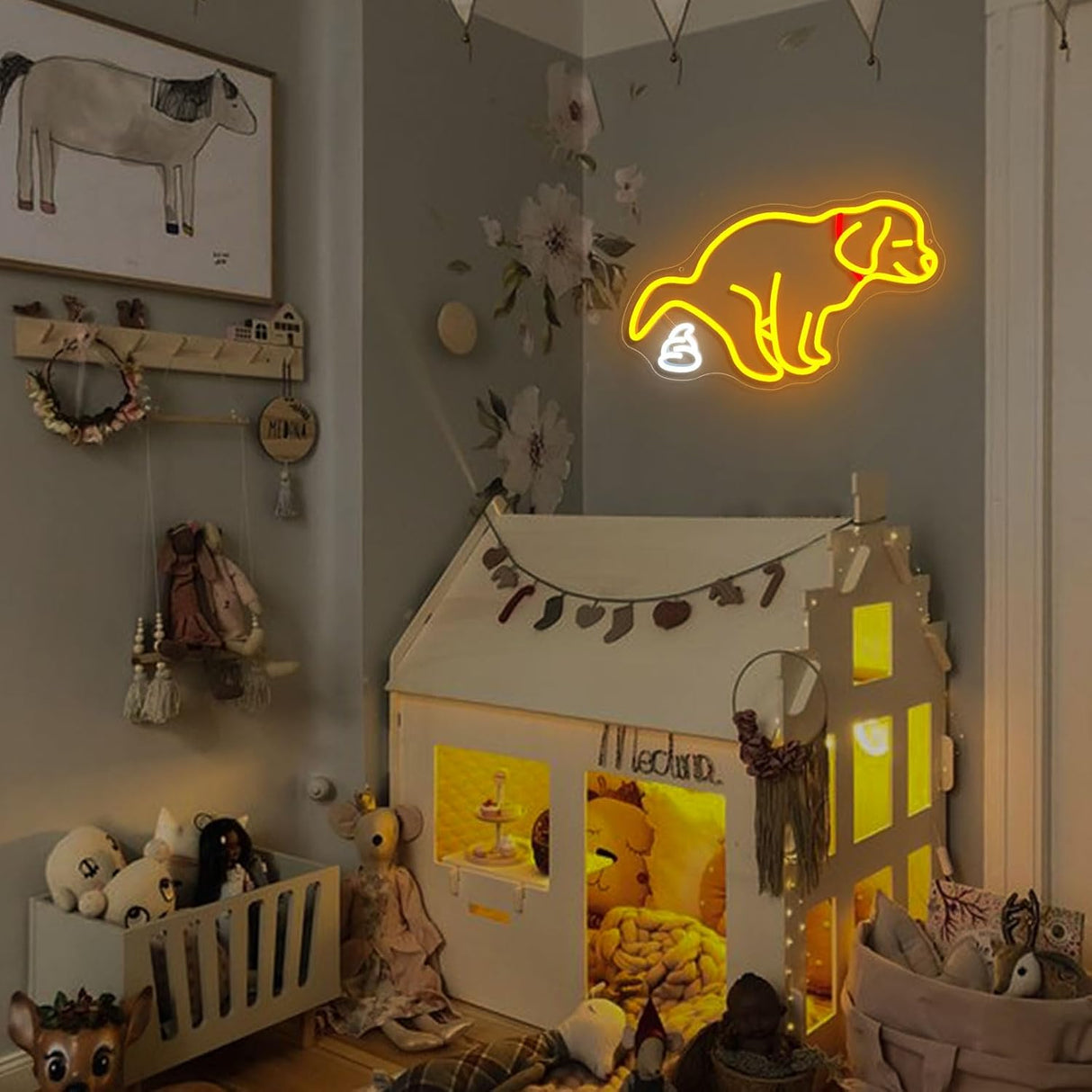 Pooping Dog Neon Sign for Wall Funny Golden Retriever Dog LED Neon Light Sign Dimmable USB