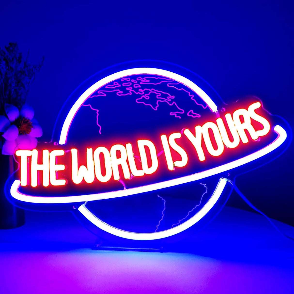 Remote Dimmer Planet LED Neon Light Lamp for Wall Decor, USB Power for Man Cave Home Bar Bistro Club