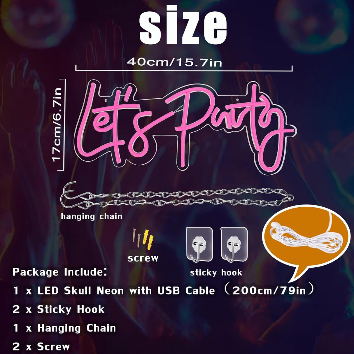 Let's Party Neon Sign, LED Neon Lights for Bedroom Wall Decor, Art Decorative Lights