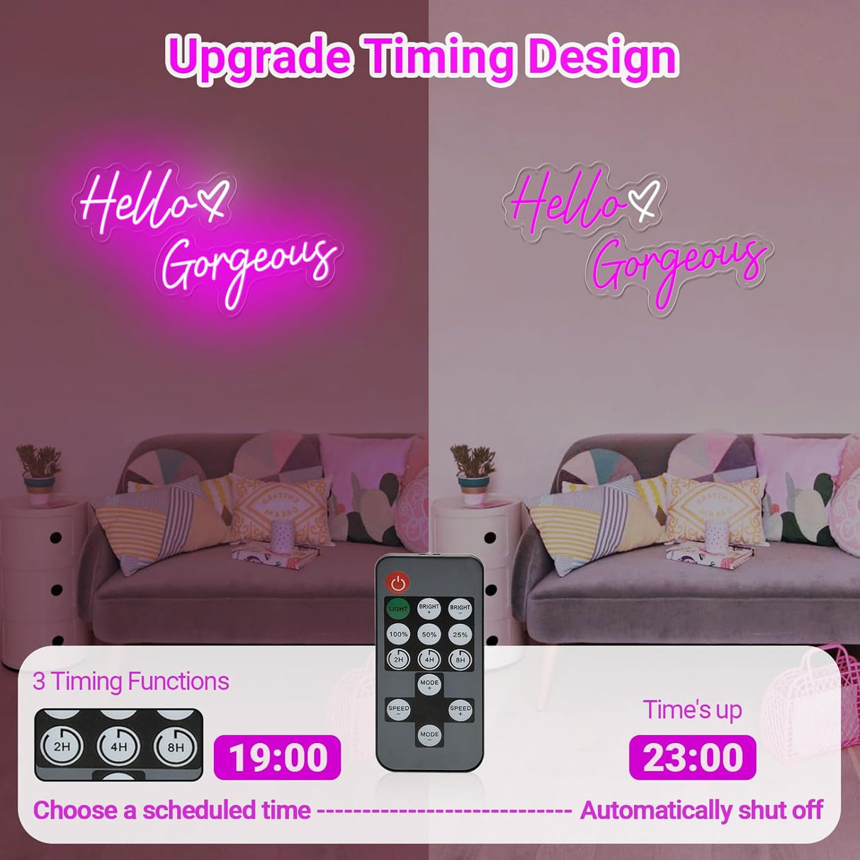 30 Inch Large Hello Gorgeous Neon Sign, 12V Pink Hello Beautiful Led Neon Light for Wedding