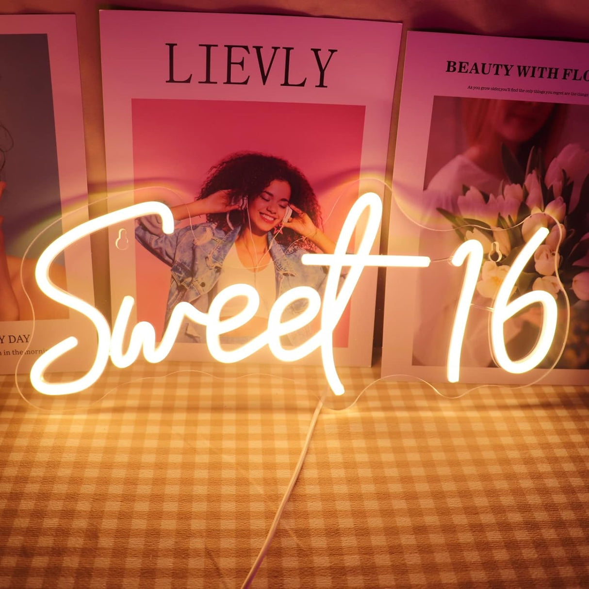 Sweet 16 Neon Sign USB Powered with Dimmer Switch Neon Lights for Girls Room Home Art Wall Decor