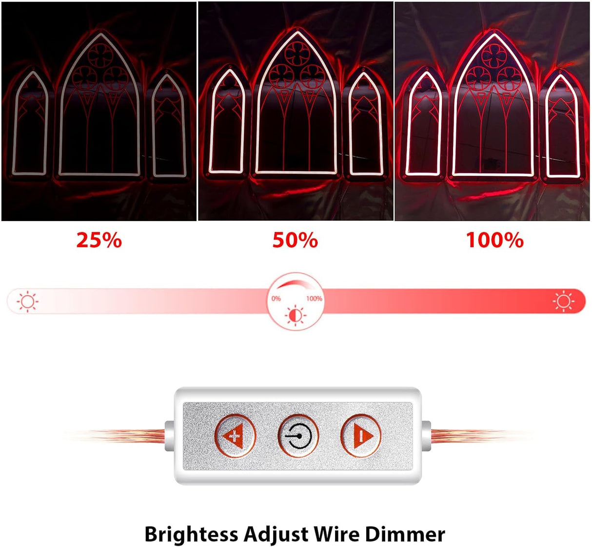 Gothic Mirror Neon Sign, 3 Piece Dimmable Retro Red Gothic Cathedral Arch Window Light