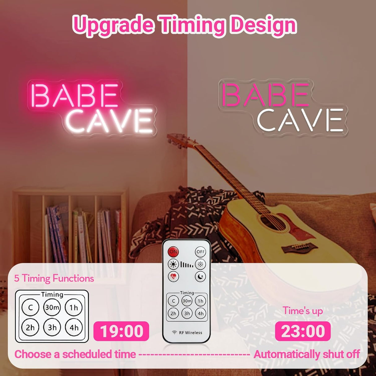 Babe Cave Neon Sign for Wall, Pink Cute Babe Cave Led Neon Light Sign, USB Power Babe Cave for Baby Room, Bedroom Home Store Business - 15''