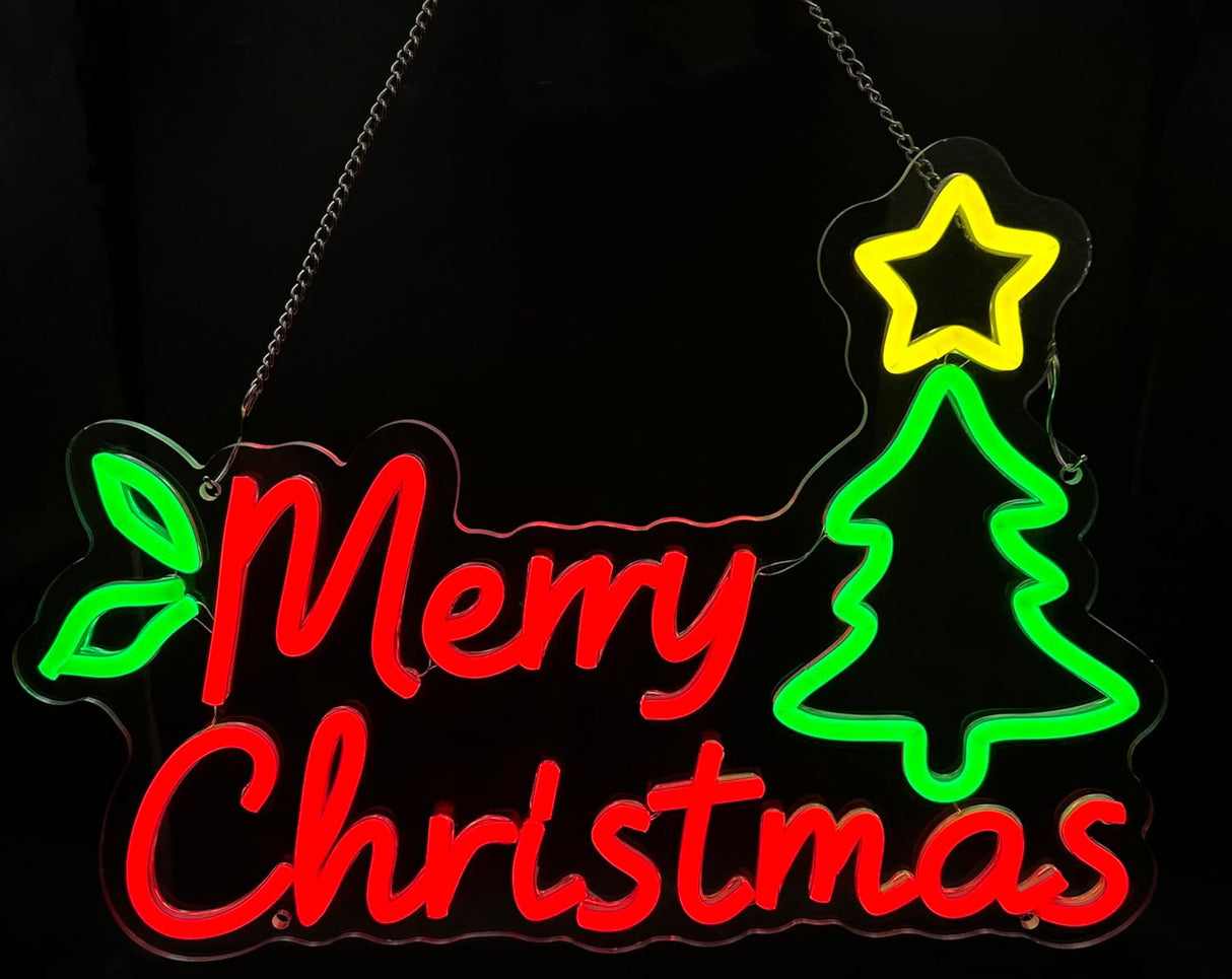 Merry Christmas Neon Sign,15.7 Inch Giant Snowflake Merry Christmas Neon Sign, USB Powered for Xmas Party Decoration (Colourful,1 Pack)