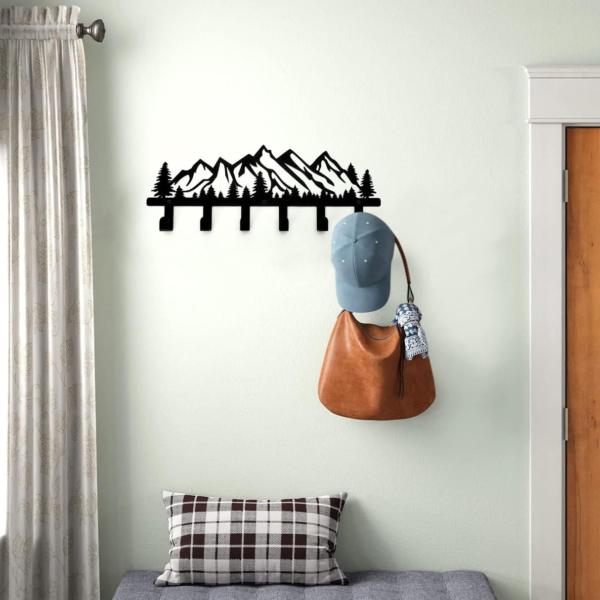 Qmetalart Mountain Metal Coat Racks Wall Mounted Entryway Kitchen Bathroom Storage Organizer