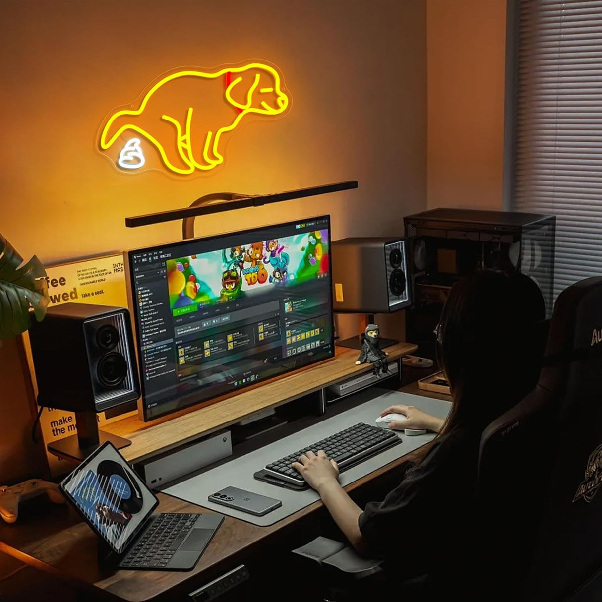 Pooping Dog Neon Sign for Wall Funny Golden Retriever Dog LED Neon Light Sign Dimmable USB