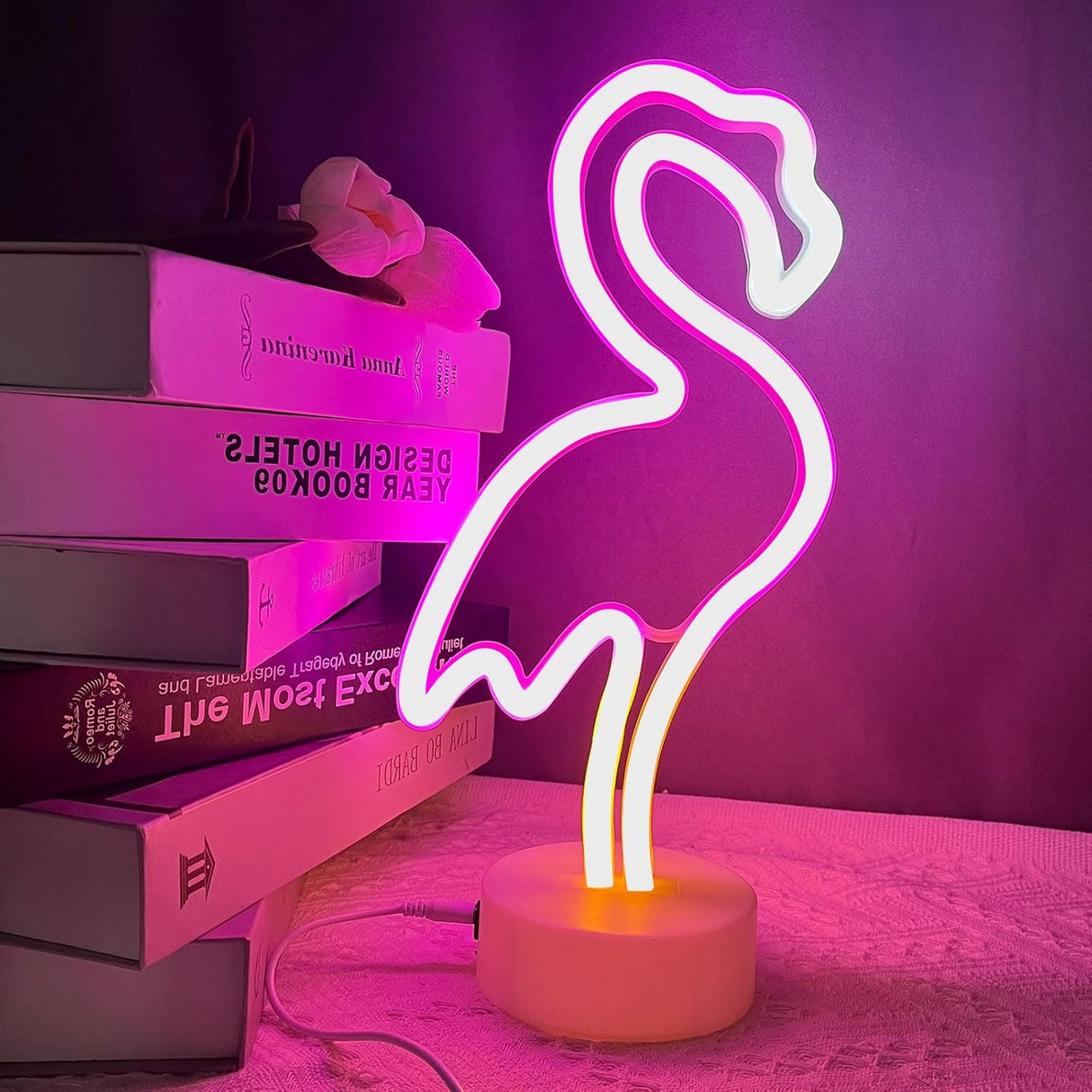 Flamingo Neon Sign, Pink Flamingos LED Neon Light Sign for Women USB/Battery Operated