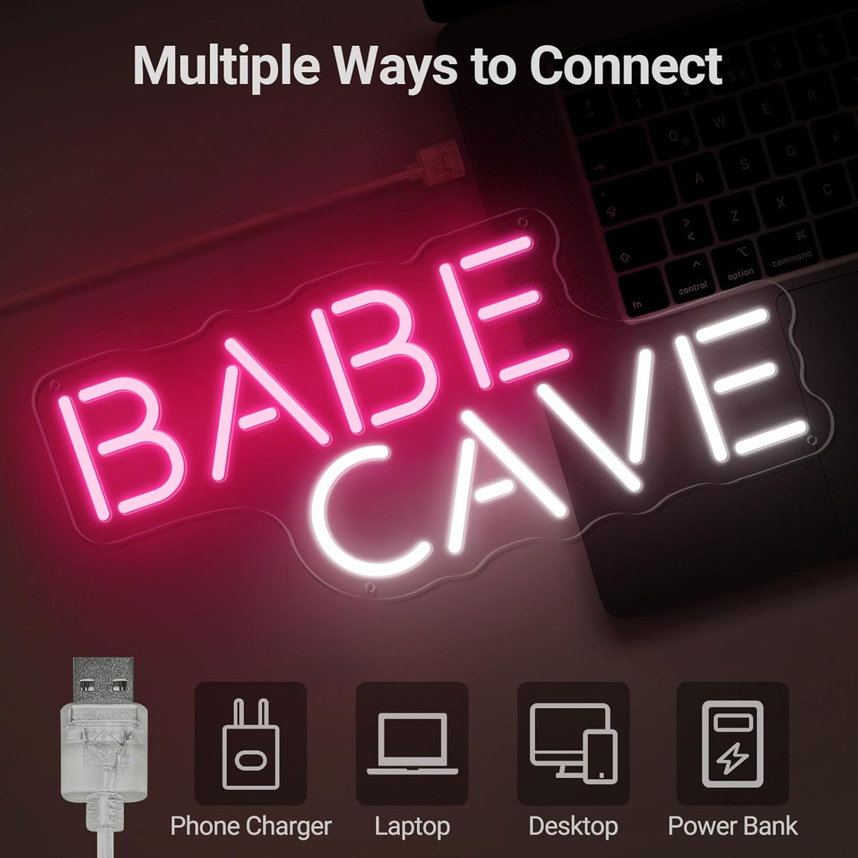 Babe Cave Neon Sign for Wall, Pink Cute Babe Cave Led Neon Light Sign, USB Power Babe Cave for Baby Room, Bedroom Home Store Business - 15''