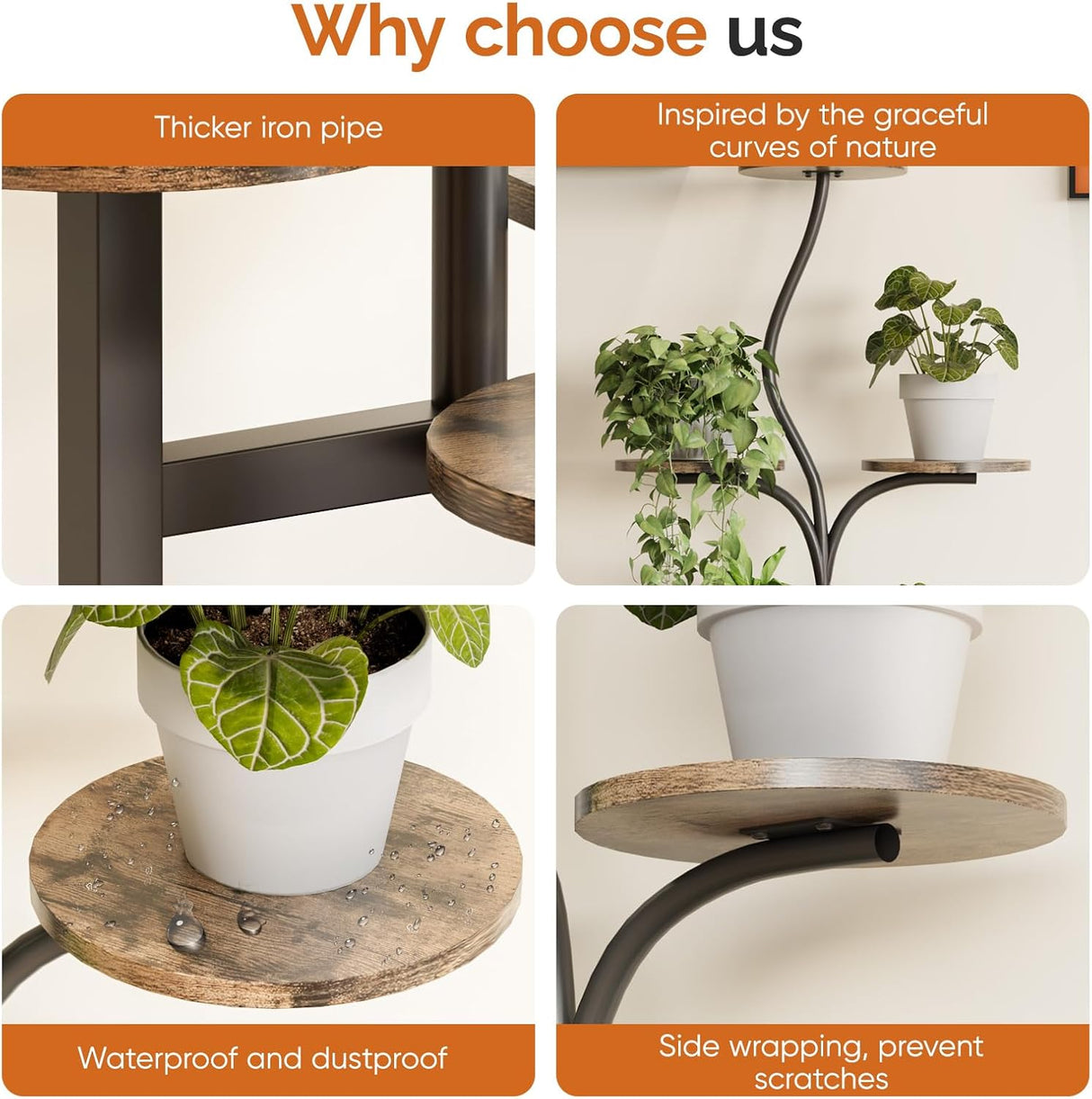 Qmetalart Plant Stand Indoor, 8 Tier Metal Flower Rack with Round Shelves, Modern