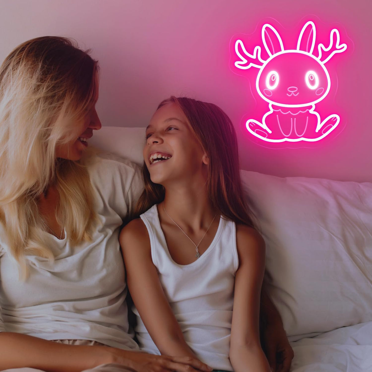 Jackalope Neon Sign, Cute Pink Smiling Jackalope LED Wall Decor for Bedroom Girls Room, 12x11 Inch USB