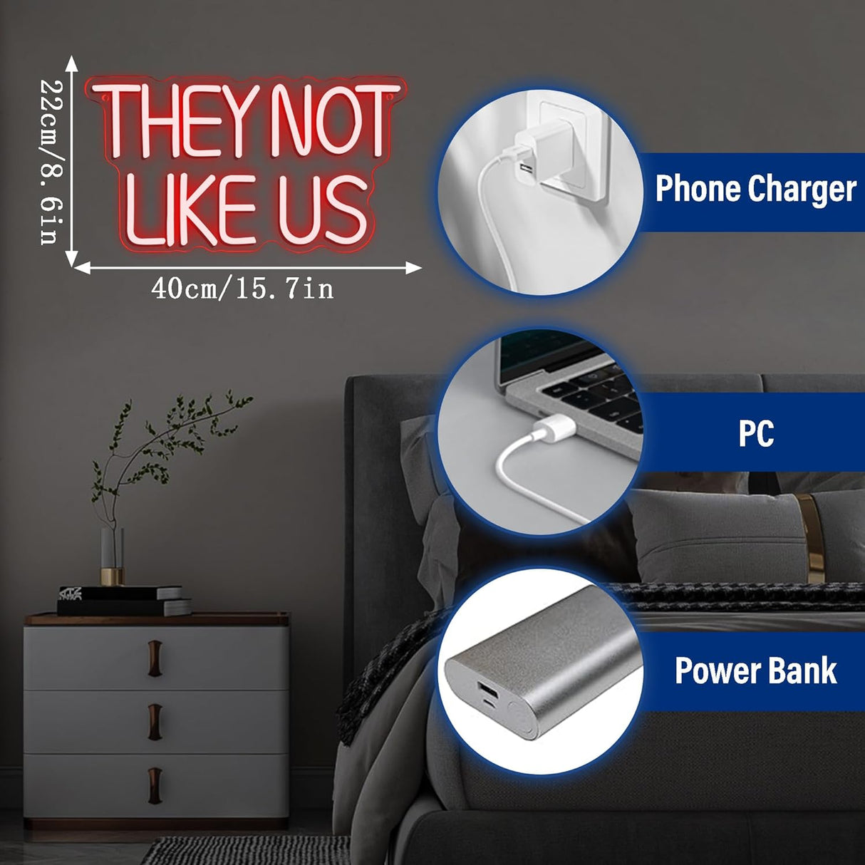 They Not Like US Neon Sign, Dimmable LED Music Neon Signs for Wall Decor,