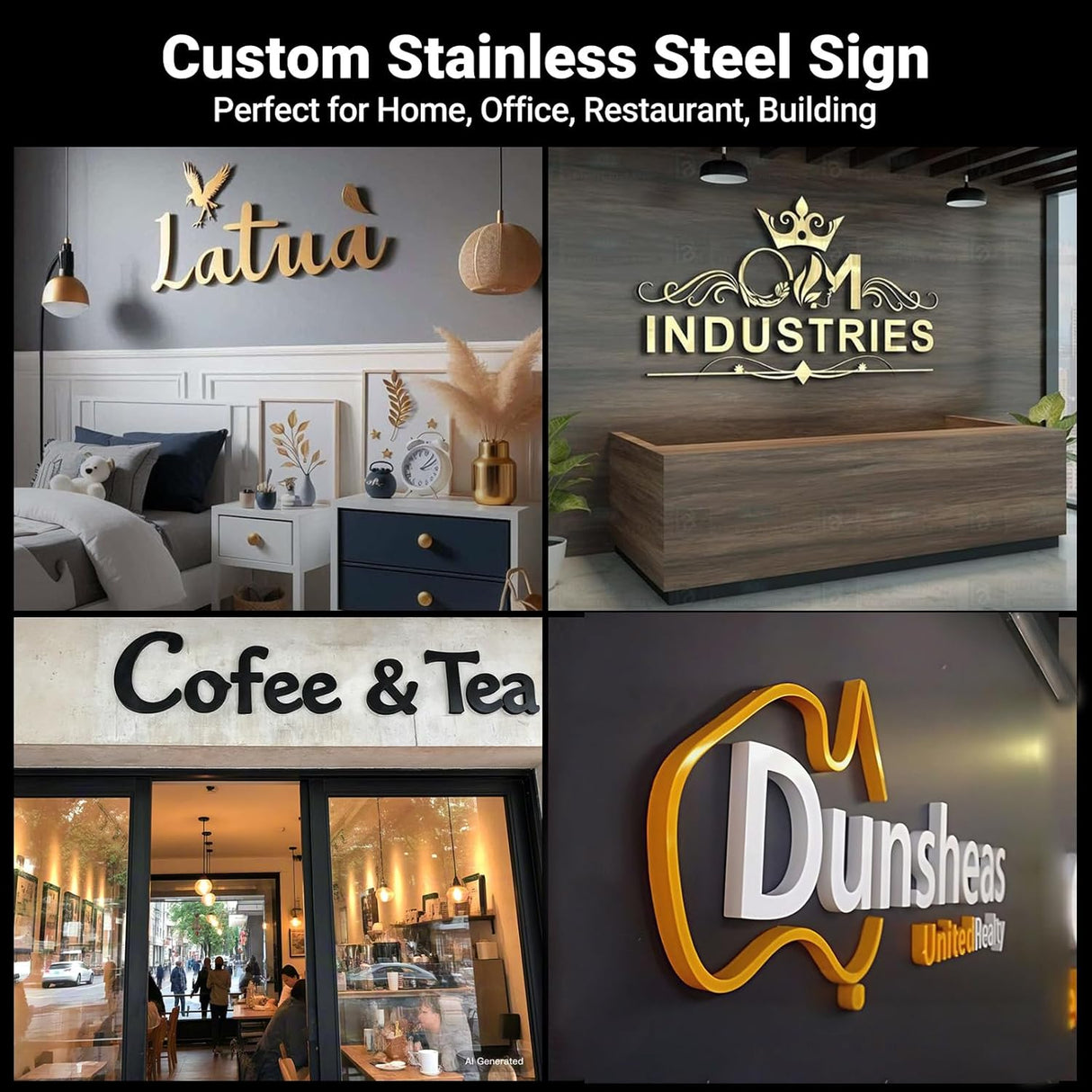 Handmade Professional 3D Laser Cut Acrylic Stainless Steel Letter Personalized for Wall