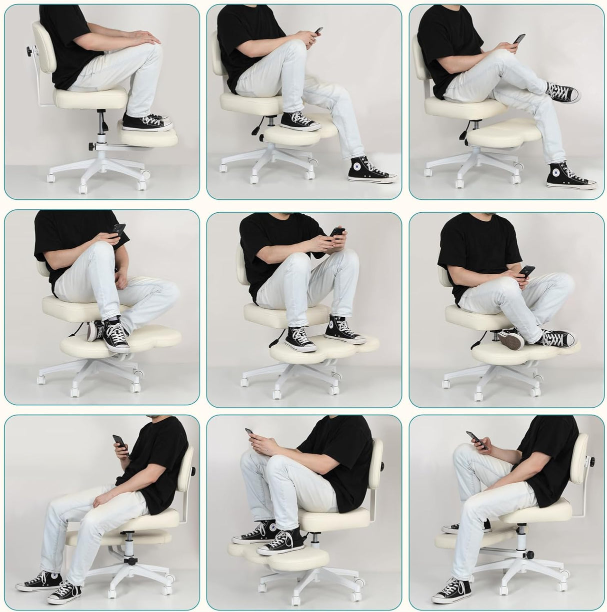 Qmetalart Cross Legged Office Chair,ADHD Friendly,Comfortable Meditation Criss Cross Chair with Wheels,