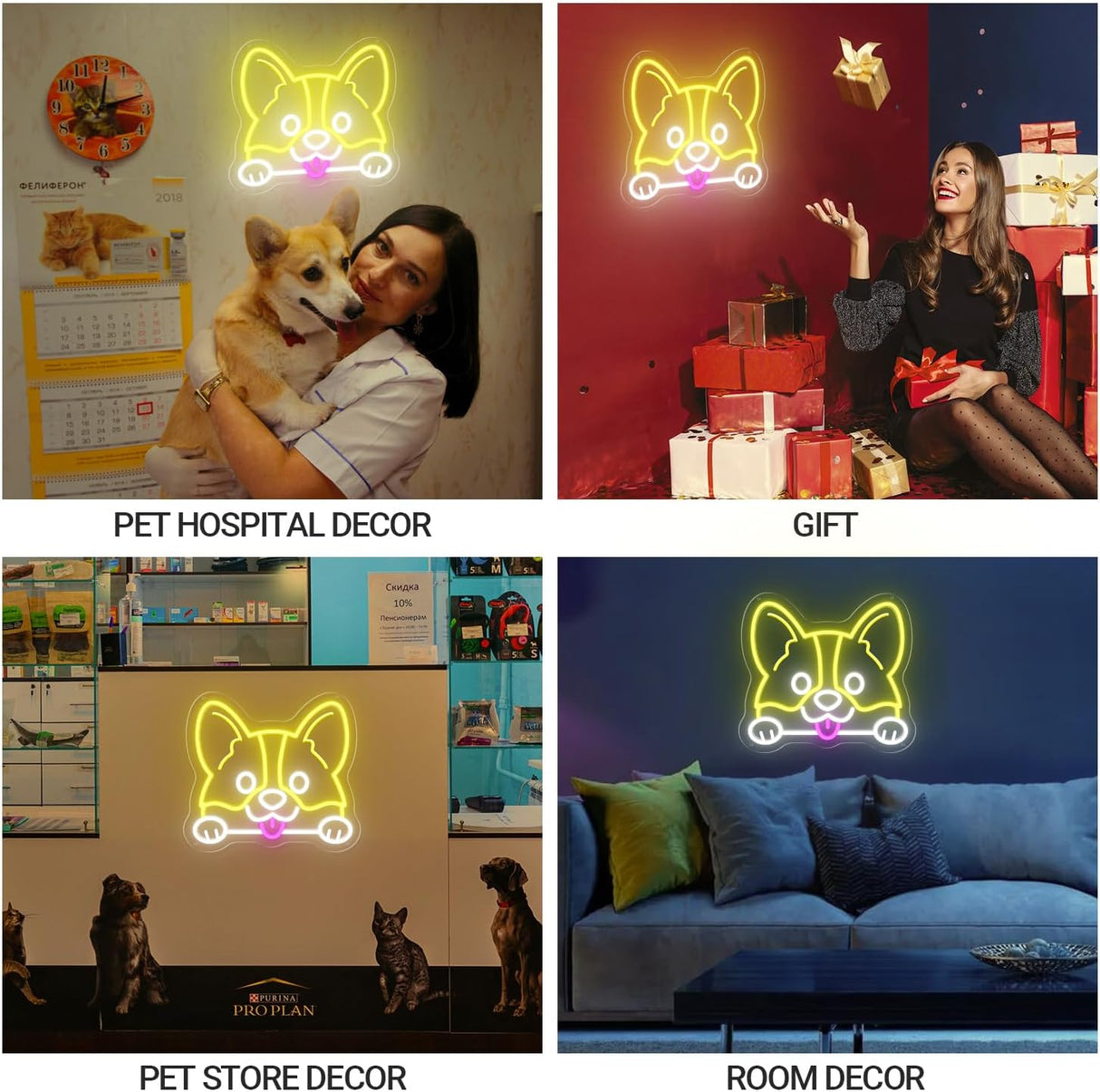 Corgi Neon Sign LED Wall Light - Lemon Yellow & Cool White Dog Head Decor, 10.9x12 Inch USB Powered