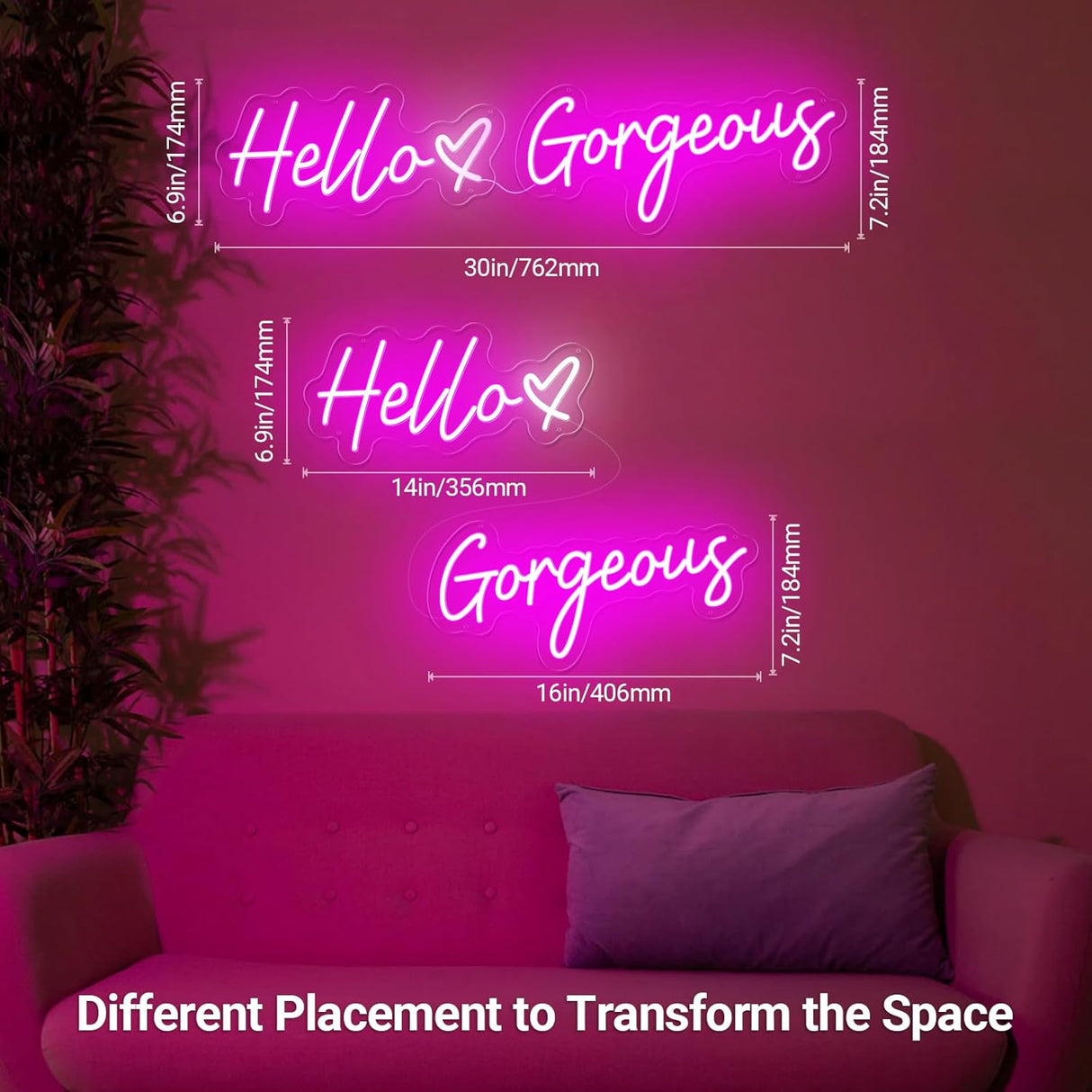 30 Inch Large Hello Gorgeous Neon Sign, 12V Pink Hello Beautiful Led Neon Light for Wedding