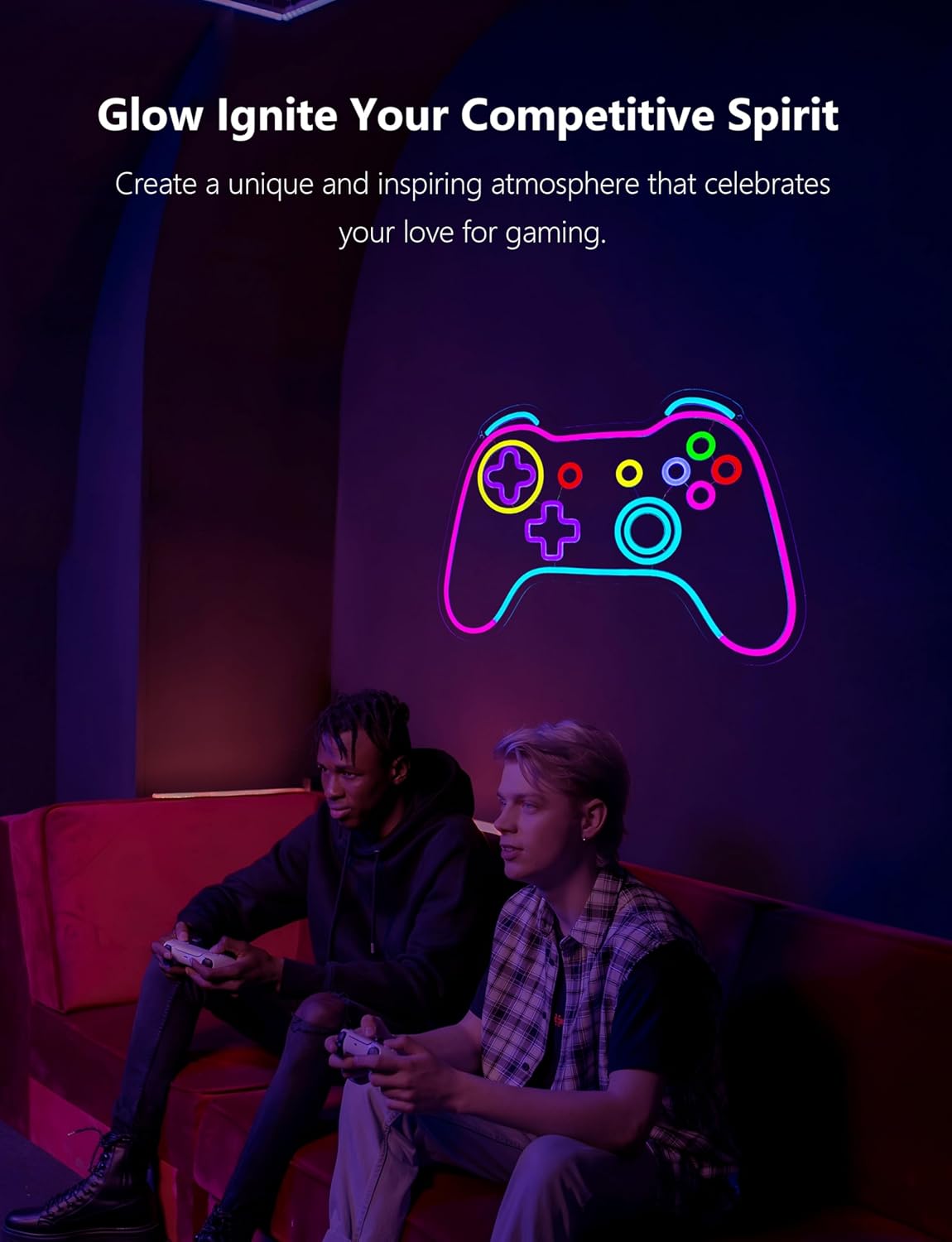 Gamers Neon Sign,19.7 Inch Giant Gaming Light up Sign - Cool Neon Light Wall Decor for