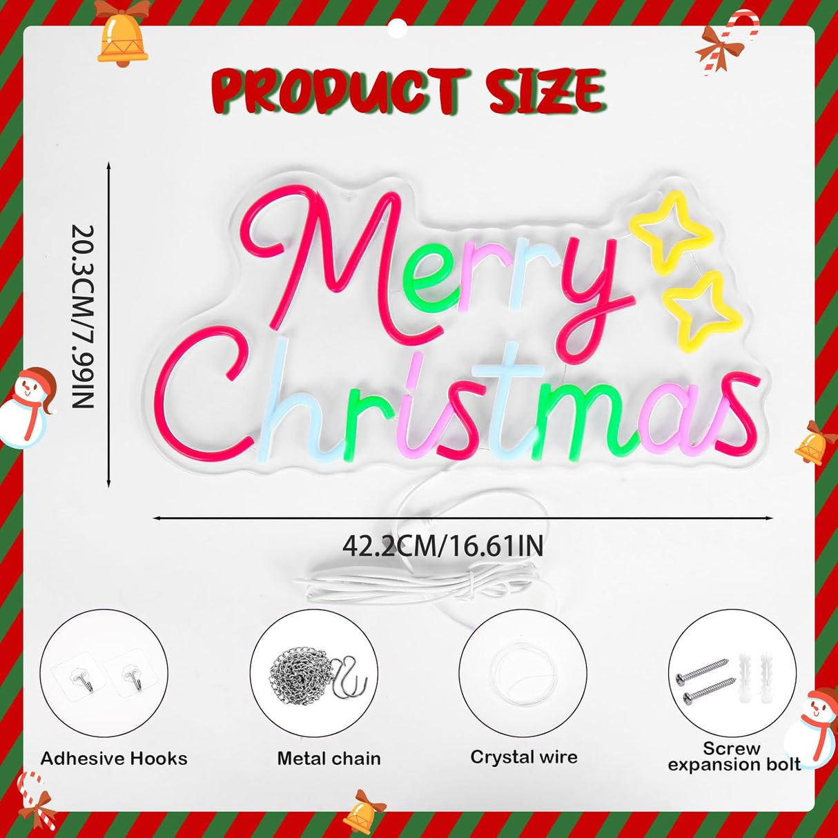 Merry Christmas Neon Sign, Dimmable LED Christmas Lights Neon Letter Sign for Window Displays