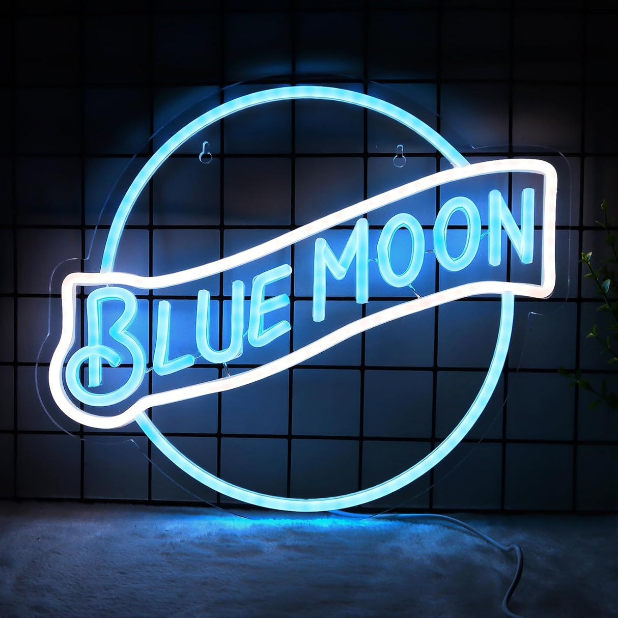 Bikini Crs Light Neon Signs 16.1 * 9.8 Inch(Azure+Red+White) + Blue Moon Orbicular Neon Signs 14 * 12.2 Inch(Azure+White)